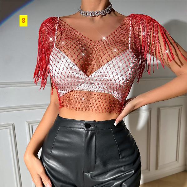 Mesh diamond flash diamond women's tassel shawl vest