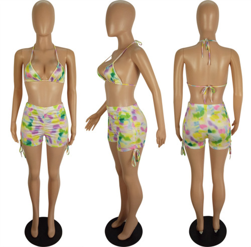 Sexy colored printed shorts set, two-piece set