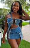 Cowboy two-piece wrapped chest lace up neck pocket top