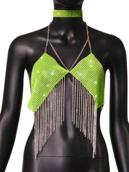 Single shoulder leopard print hanging neck short sequin suspender metal vest