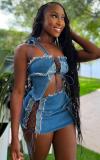 Cowboy two-piece wrapped chest lace up neck pocket top