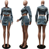 Irregular slit work bag denim skirt
