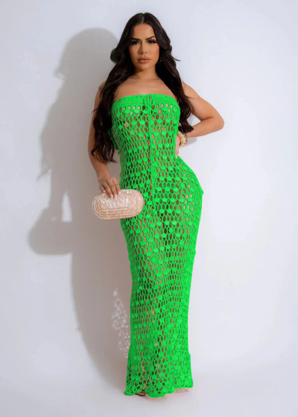 Women's knitted one shoulder sequin hollowed out beach skirt