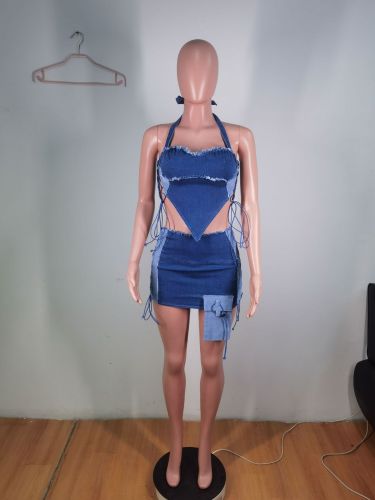 Cowboy two-piece wrapped chest lace up neck pocket top