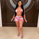 Sexy colored printed shorts set, two-piece set