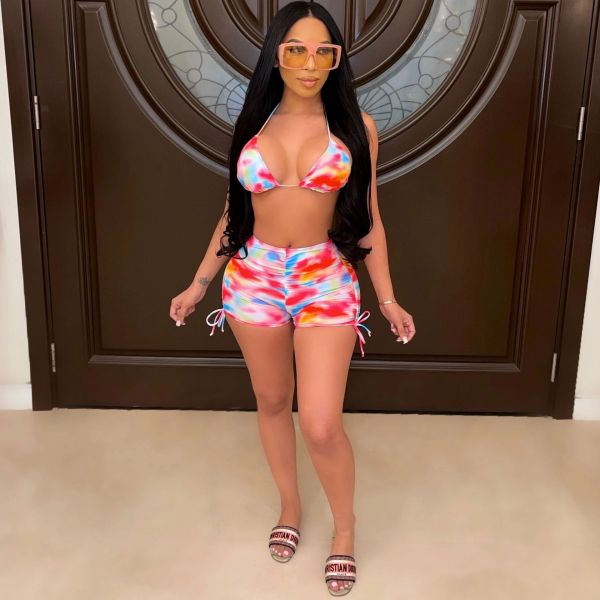 Sexy colored printed shorts set, two-piece set