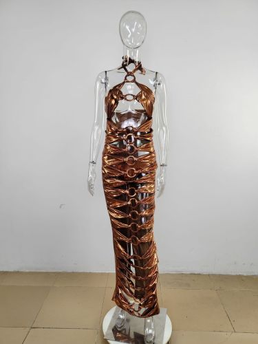 Hanging neck hollow open back sexy dress