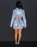 Washed button work bag denim top