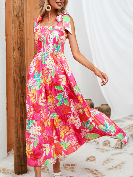 Jing Ye Printed Wrapped Chest Tie up Dress