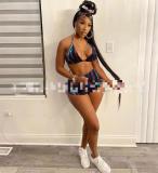 High waisted sexy bikini printed sports bra set