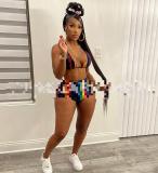 High waisted sexy bikini printed sports bra set