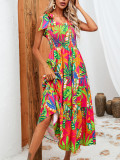 Jing Ye Printed Wrapped Chest Tie up Dress
