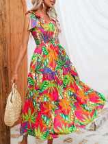 Jing Ye Printed Wrapped Chest Tie up Dress