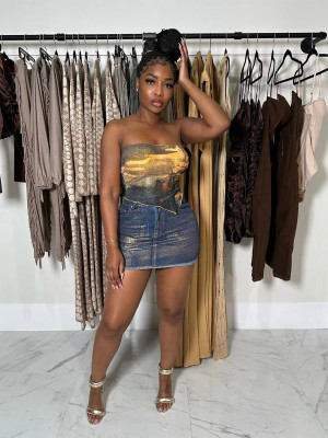 Women's elastic denim short skirt
