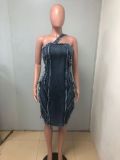 Elastic denim patchwork dress