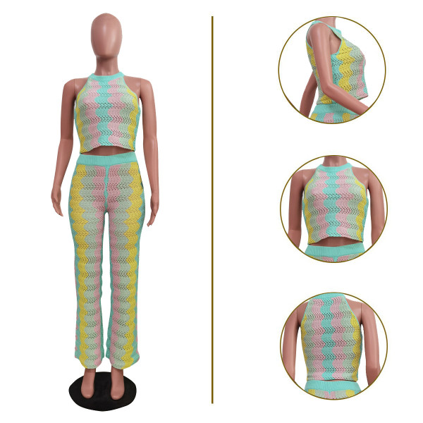 Women's sleeveless knitted trumpet pants set