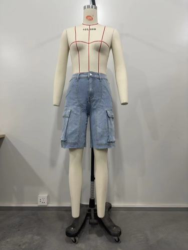 Denim distressed grass washed workwear pocket jeans