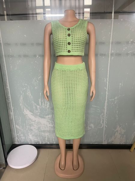 Women's fringe fishing net knitted casual two-piece set