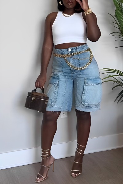 Denim distressed grass washed workwear pocket jeans