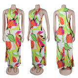 Printed sleeveless off shoulder slim fit vest dress