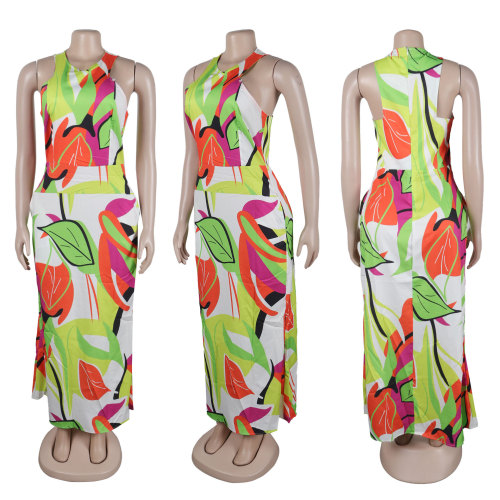 Printed sleeveless off shoulder slim fit vest dress