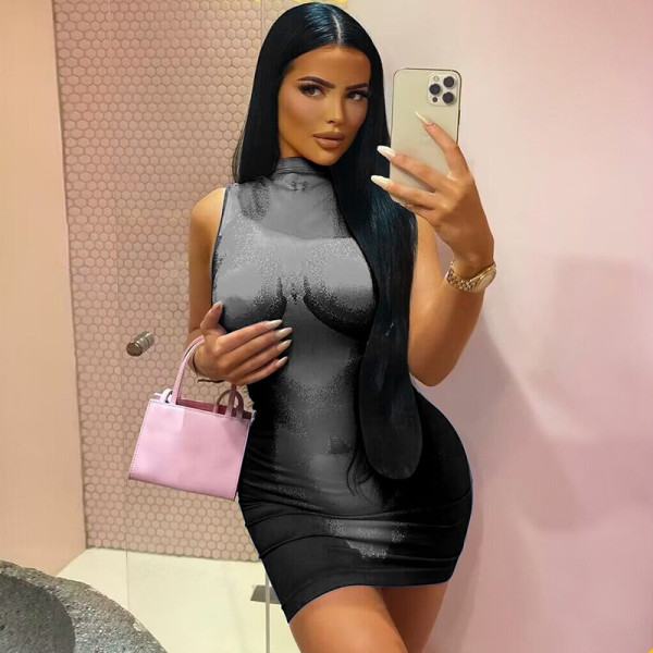 Slim fit round neck sleeveless hip wrap dress