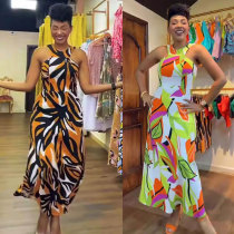 Printed sleeveless off shoulder slim fit vest dress