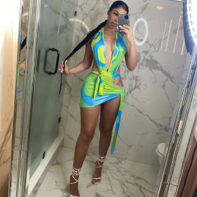 Sexy printed one piece swimsuit bikini 2-piece set