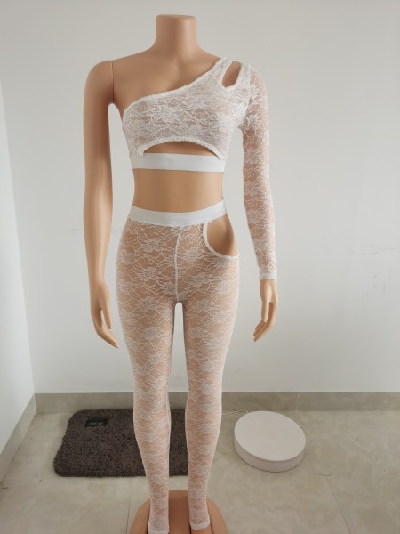 Lace two-piece set with transparent hollow fashion set