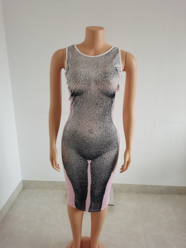 Hip wrap skirt sexy body print slimming dress