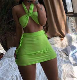 Women's wooden ear edge tight fitting high waisted pencil skirt with multiple wearing methods for bras