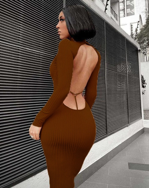 Pit striped sexy backless hollow out dress