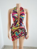 Sexy printed one piece swimsuit bikini 2-piece set