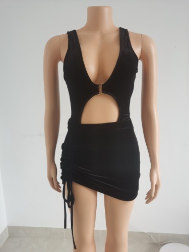 Gold velvet solid color swimsuit short skirt two-piece set