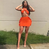 Women's wooden ear edge tight fitting high waisted pencil skirt with multiple wearing methods for bras