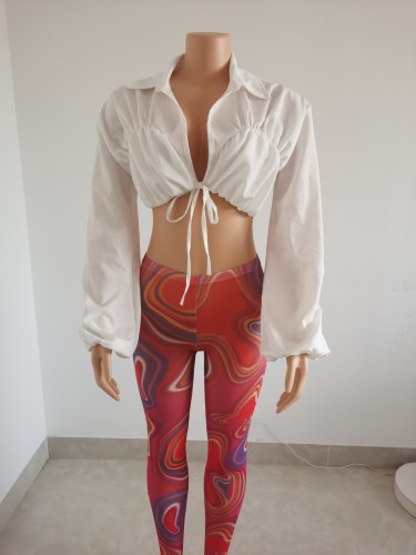 Solid color long sleeved lantern sleeve shirt