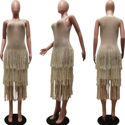 Knitted Hand Hook Beach Tassel Mesh Eye Mask Dress