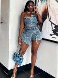 Chest wrapped work shorts and denim suit