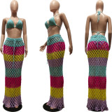 Knitted hand hook strap beach bikini three piece set