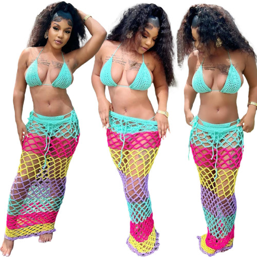 Knitted hand hook strap beach bikini three piece set