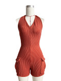 Hanging neck, backless pocket, slim fit jumpsuit