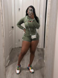 Long sleeved hooded suspender slim fit jumpsuit two-piece set