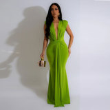 Solid color sleeveless sexy long dress