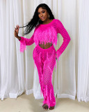 Handmade tassel knitted hollow split jumpsuit