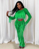 Handmade tassel knitted hollow split jumpsuit