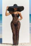 T-shaped pants hollow bare back hanging neck three piece set