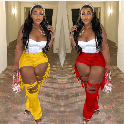 Personalized distressed slim fit flared jeans