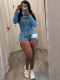 Long sleeved hooded suspender slim fit jumpsuit two-piece set