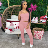 Casual short sleeved top slim fit solid color pants set