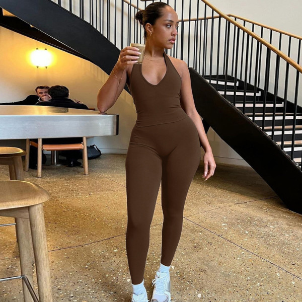 Open back vest slim yoga pants set